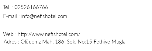 Nefis Hotel ldeniz telefon numaralar, faks, e-mail, posta adresi ve iletiim bilgileri